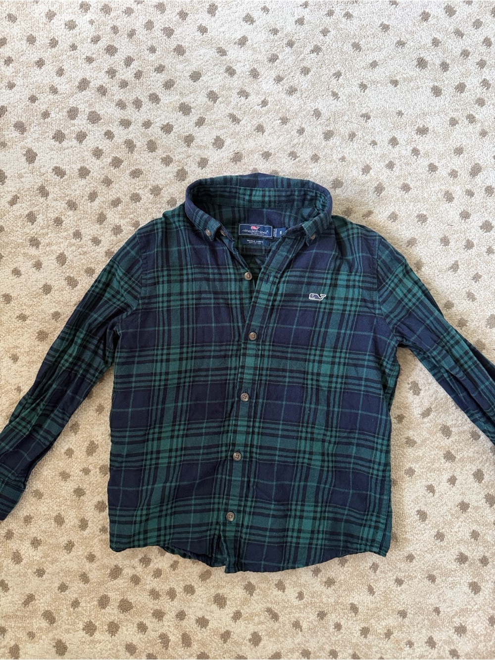 Vineyard Vines Boys' Navy and Green Plaid Button-Down Shirt